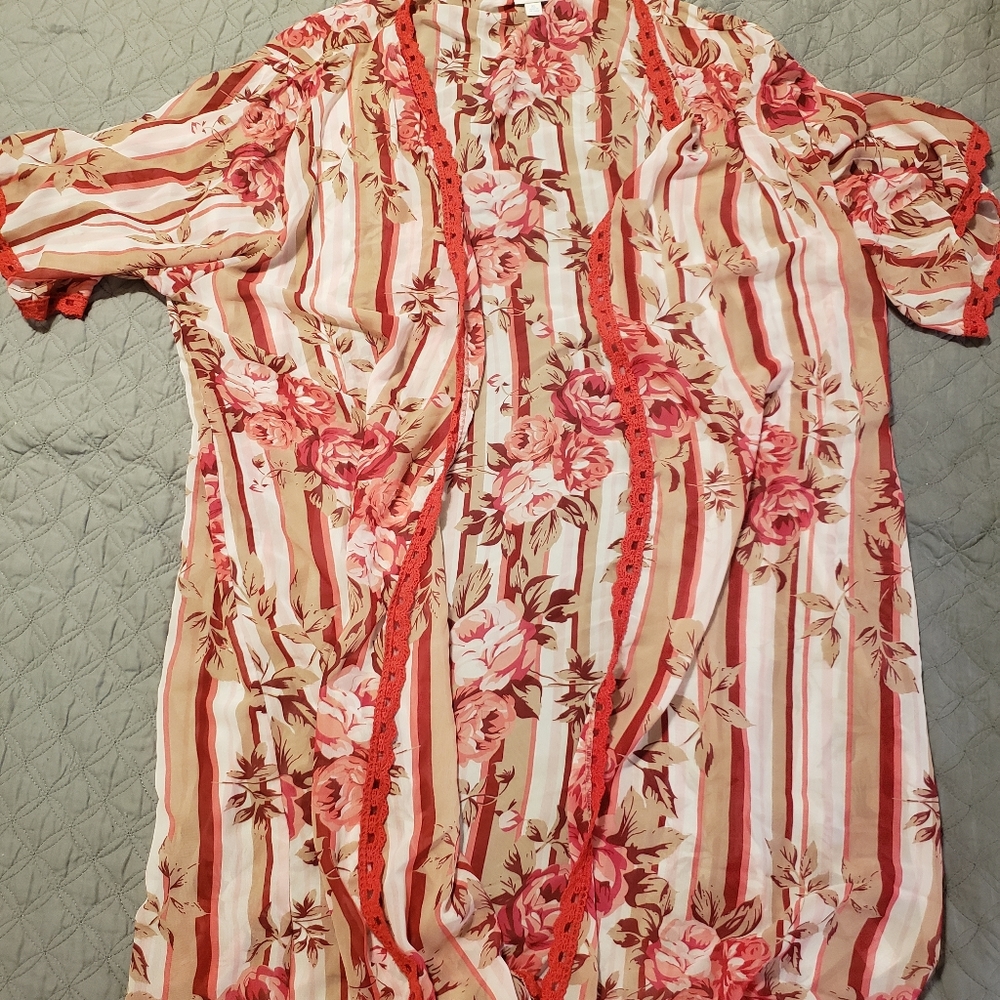 Lularoe Striped Floral Chloe Kimono XL
